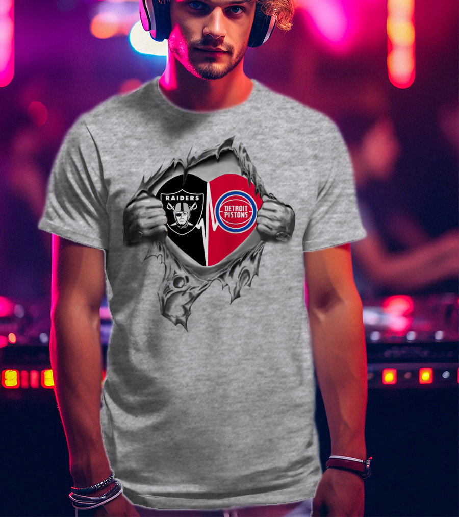 Raiders Detroit Pistons Heartbeat Fusion Fan Passion T-Shirt