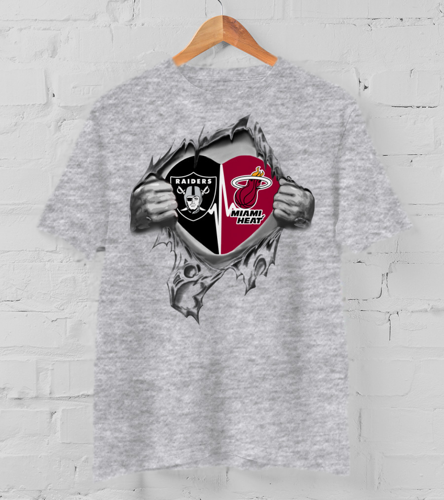 Raiders Miami Heat Heart Loyalty Twin Sports Allegiance T-Shirt