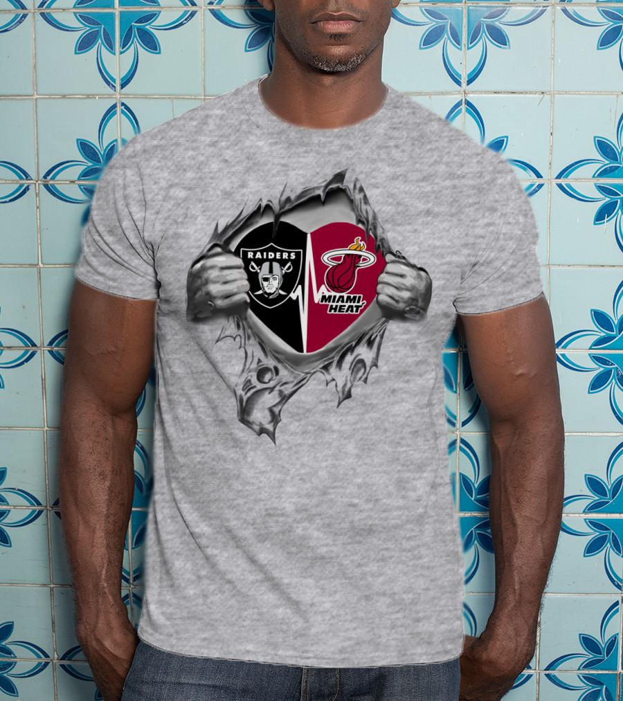 Raiders Miami Heat Heart Loyalty Twin Sports Allegiance T-Shirt
