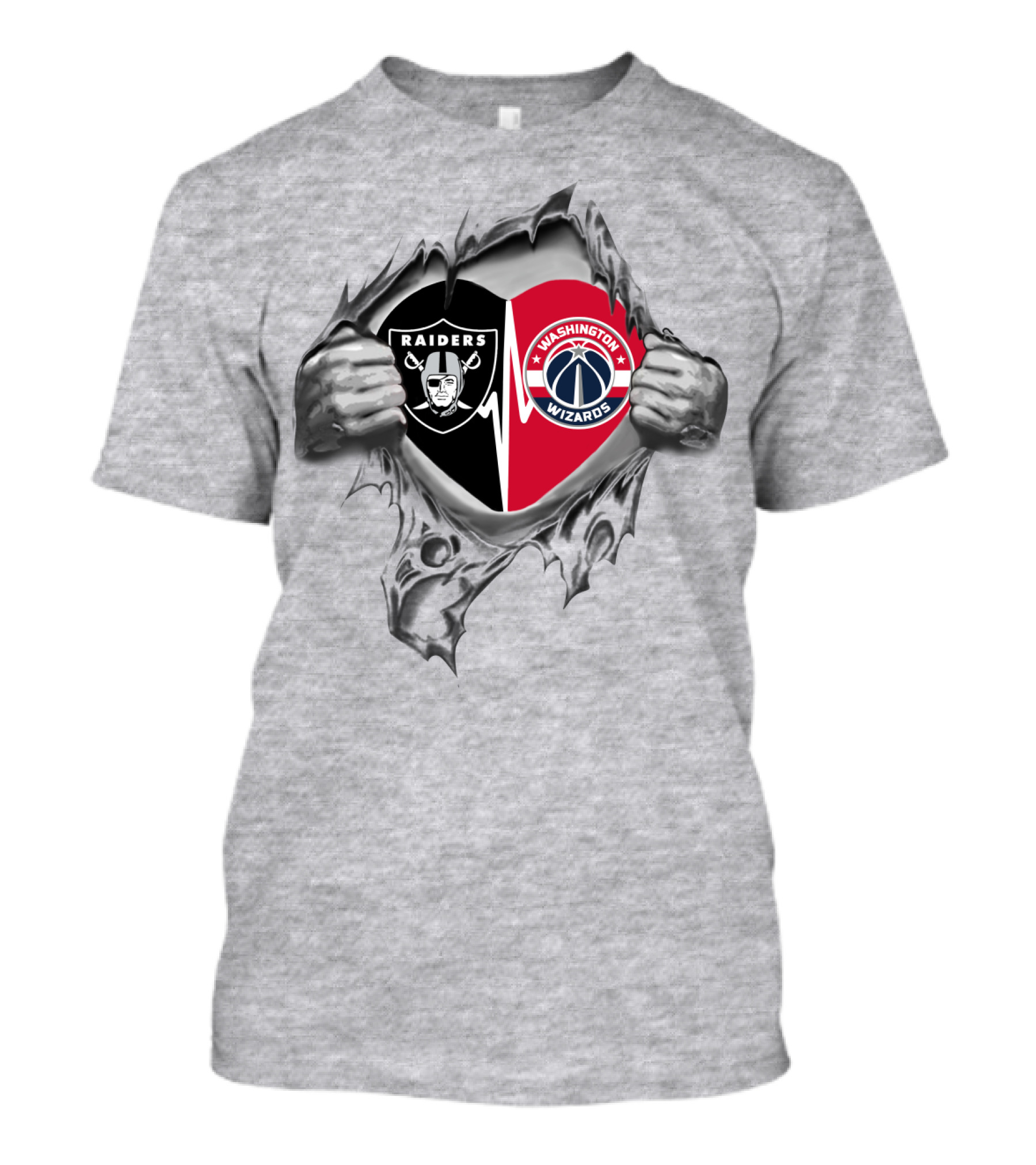Raiders Washington Wizards Heartbeat Fan Passion Dual Logos T-Shirt