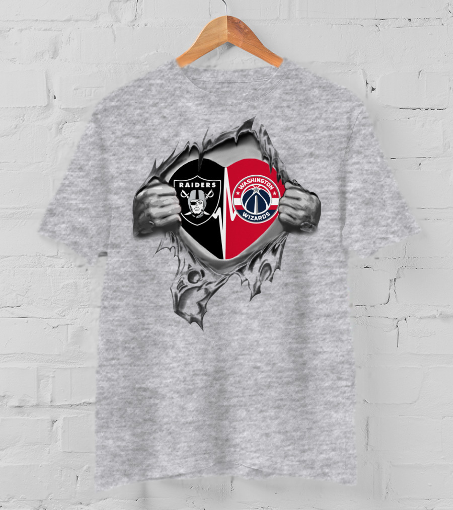 Raiders Washington Wizards Heartbeat Fan Passion Dual Logos T-Shirt