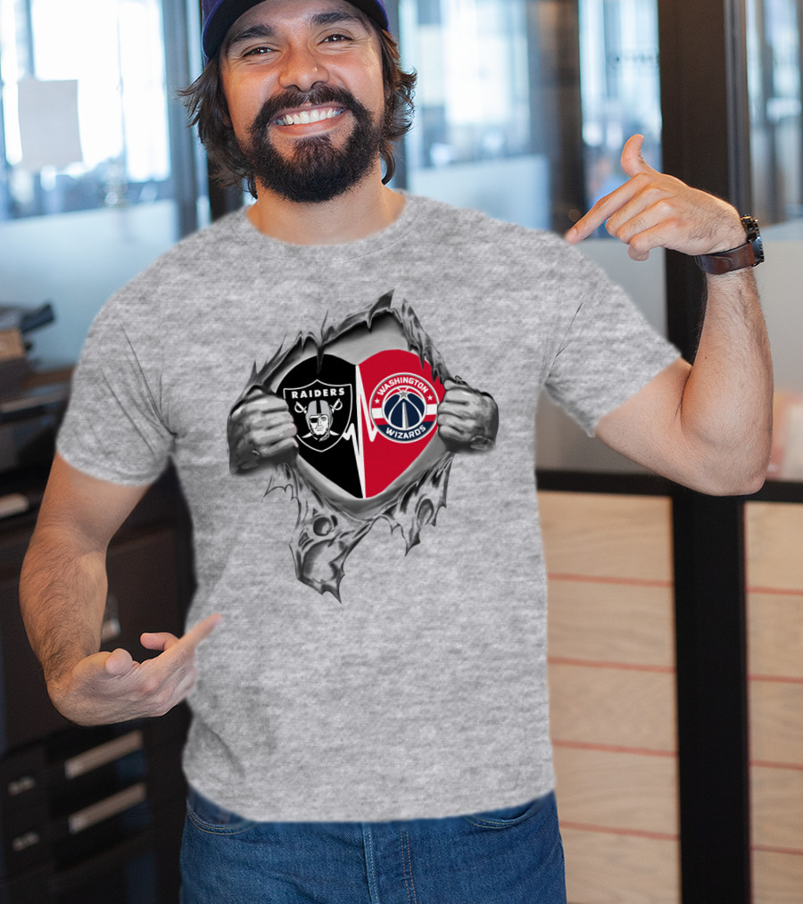 Raiders Washington Wizards Heartbeat Fan Passion Dual Logos T-Shirt