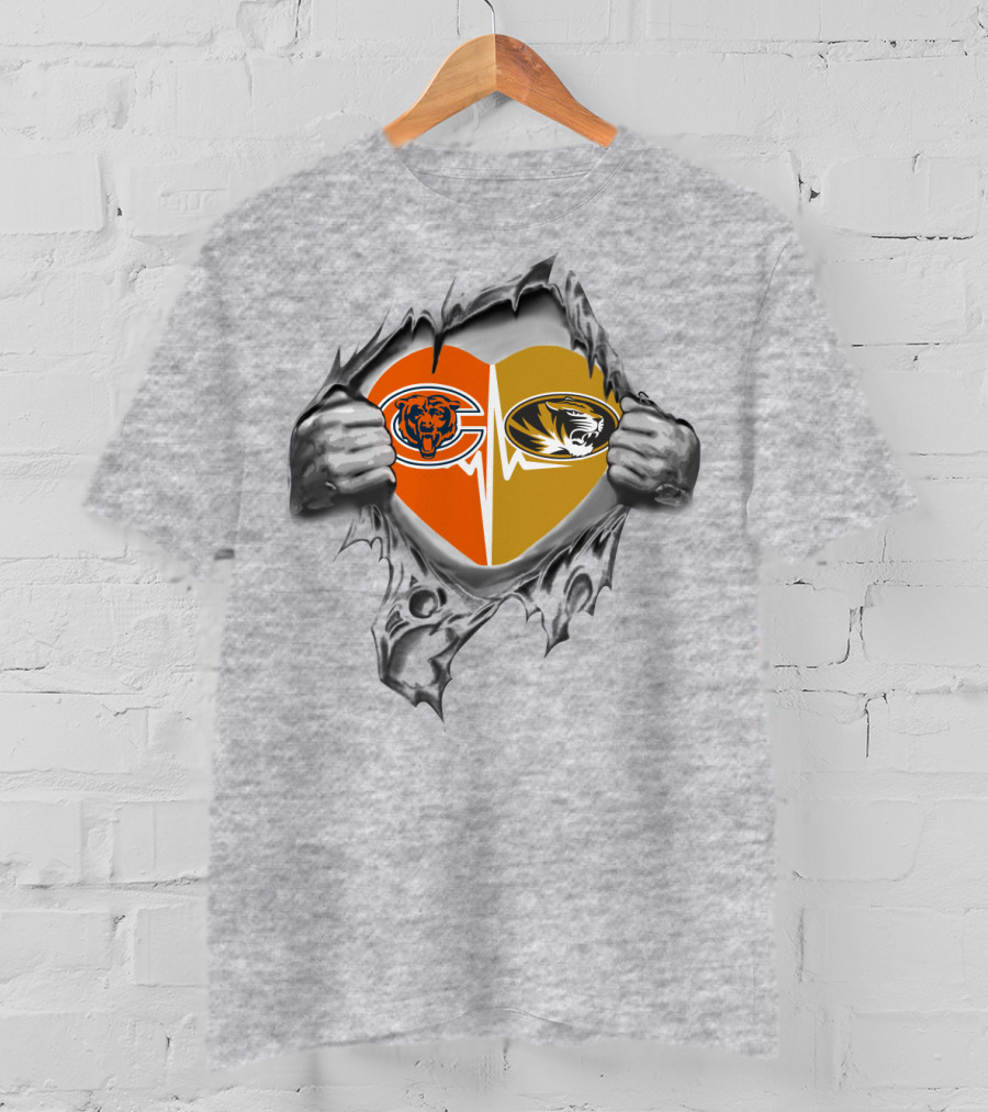 Bears Missouri Tigers Heart Logos United T-Shirt