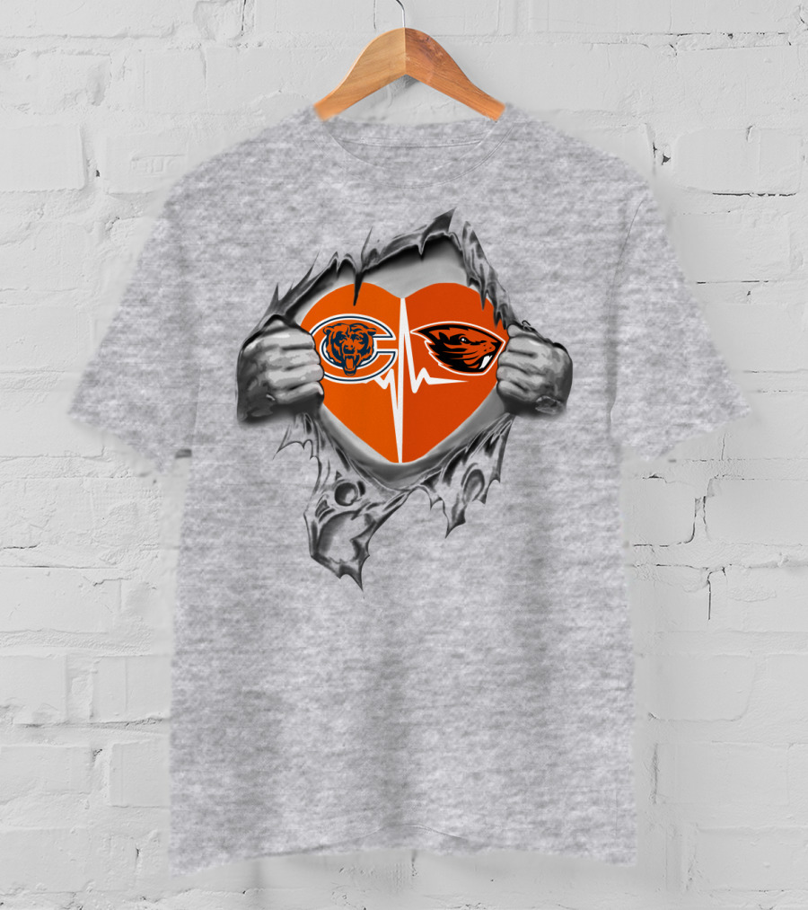 Chicago Bears Oregon State Beavers Heartbeat Loyalty Peel-Off Effect T-Shirt