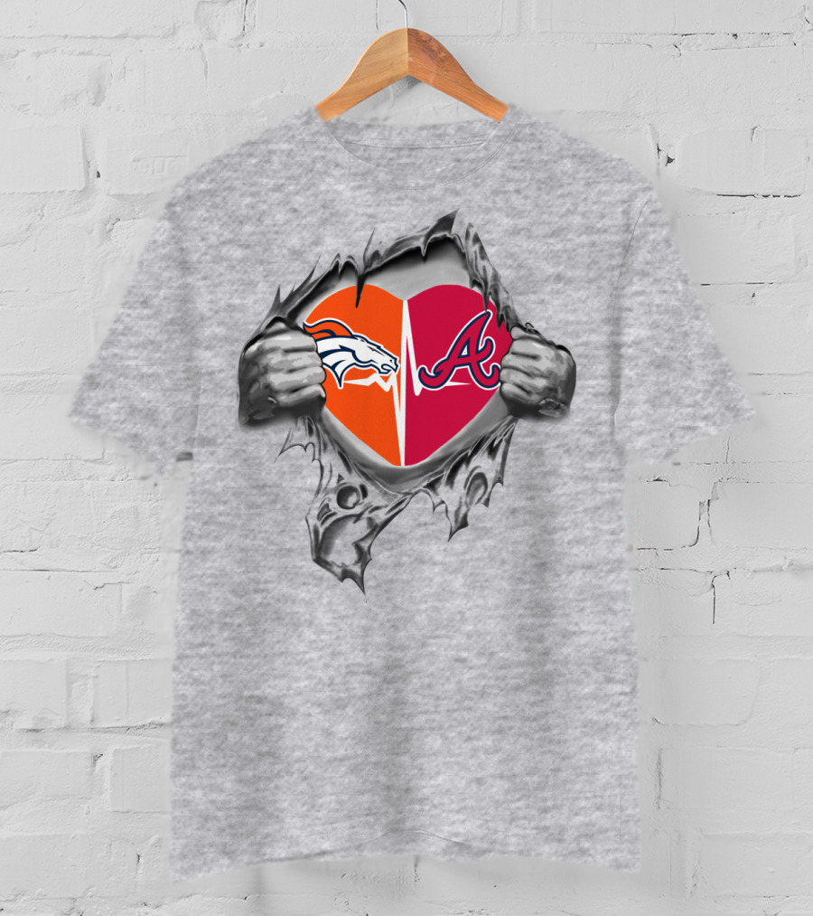 Broncos Braves Heart Logo With Torn Hands T-Shirt