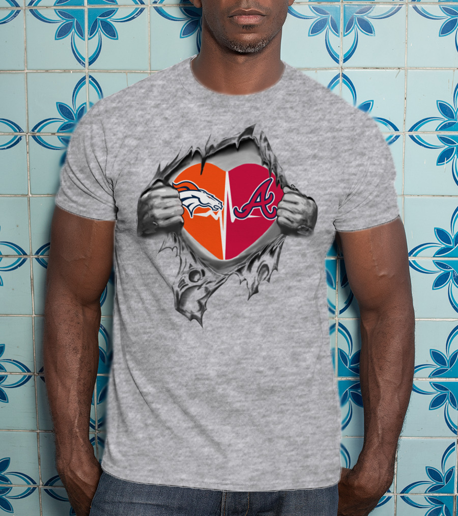 Broncos Braves Heart Logo With Torn Hands T-Shirt