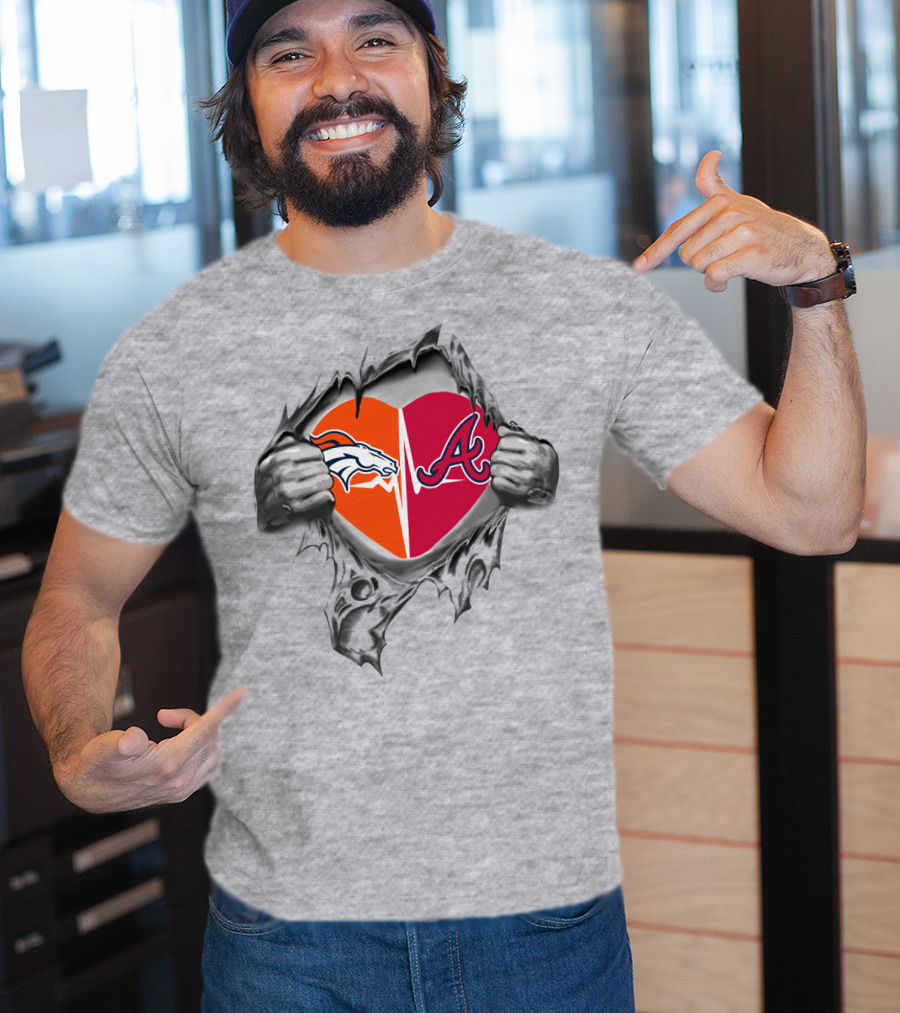 Broncos Braves Heart Logo With Torn Hands T-Shirt