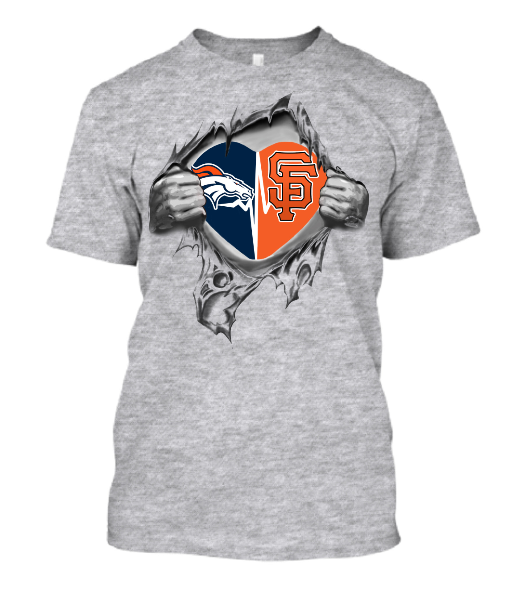 Broncos SF Heart Dual Loyalty Torn Reveal T-Shirt