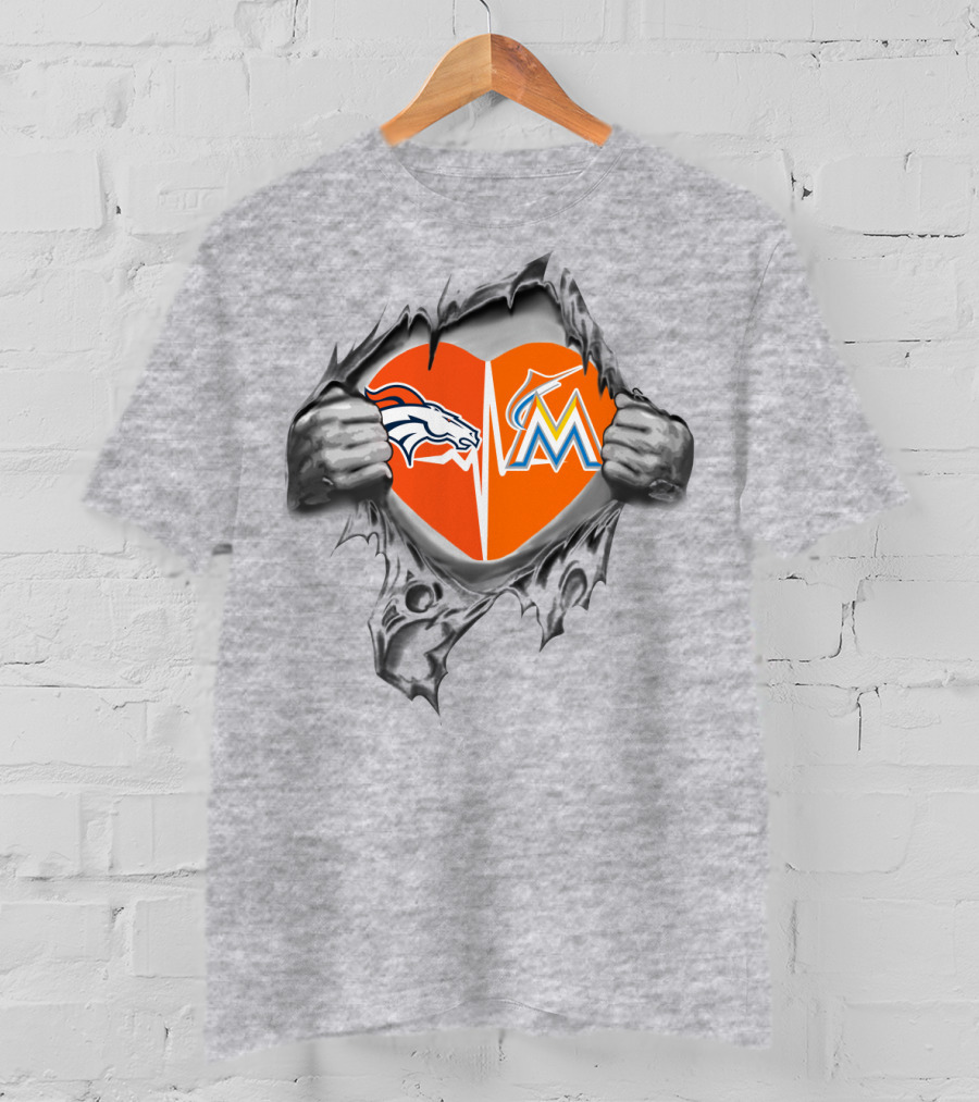 Broncos Marlins Heart Loyalty Team Spirit Fusion T-Shirt