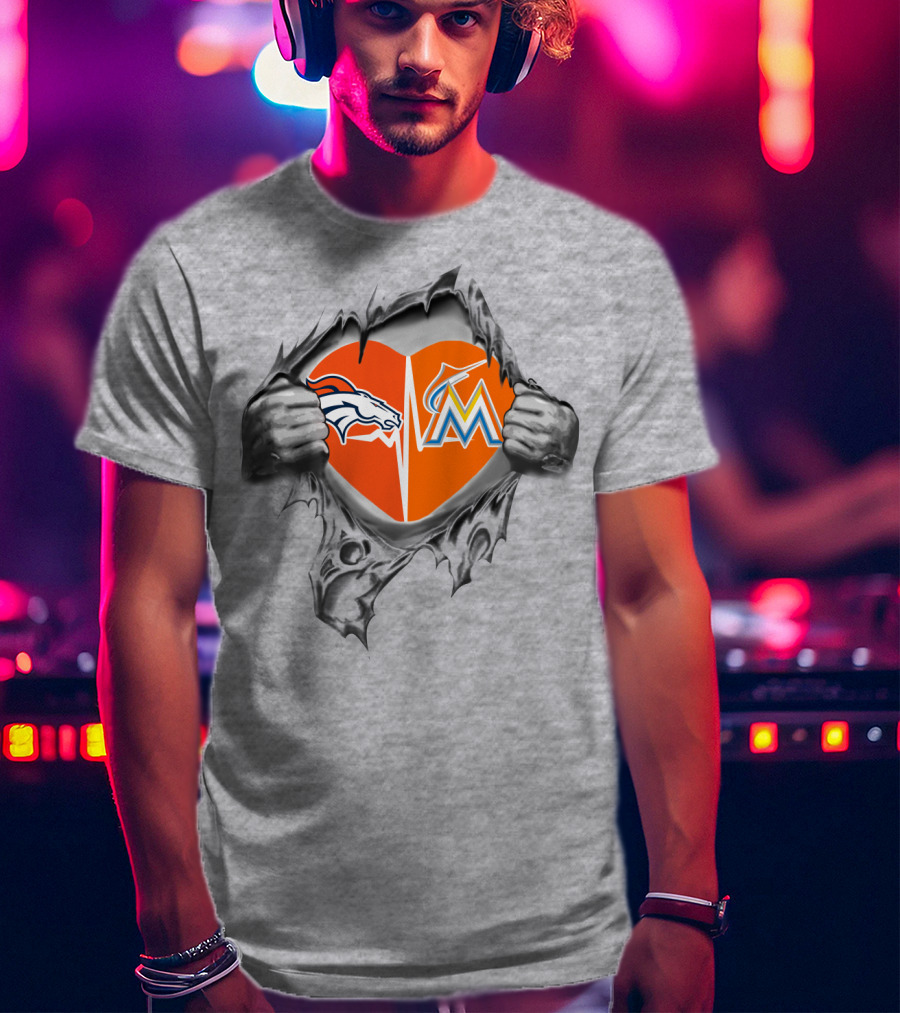 Broncos Marlins Heart Loyalty Team Spirit Fusion T-Shirt