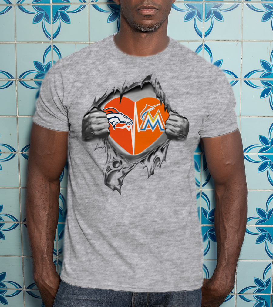 Broncos Marlins Heart Loyalty Team Spirit Fusion T-Shirt