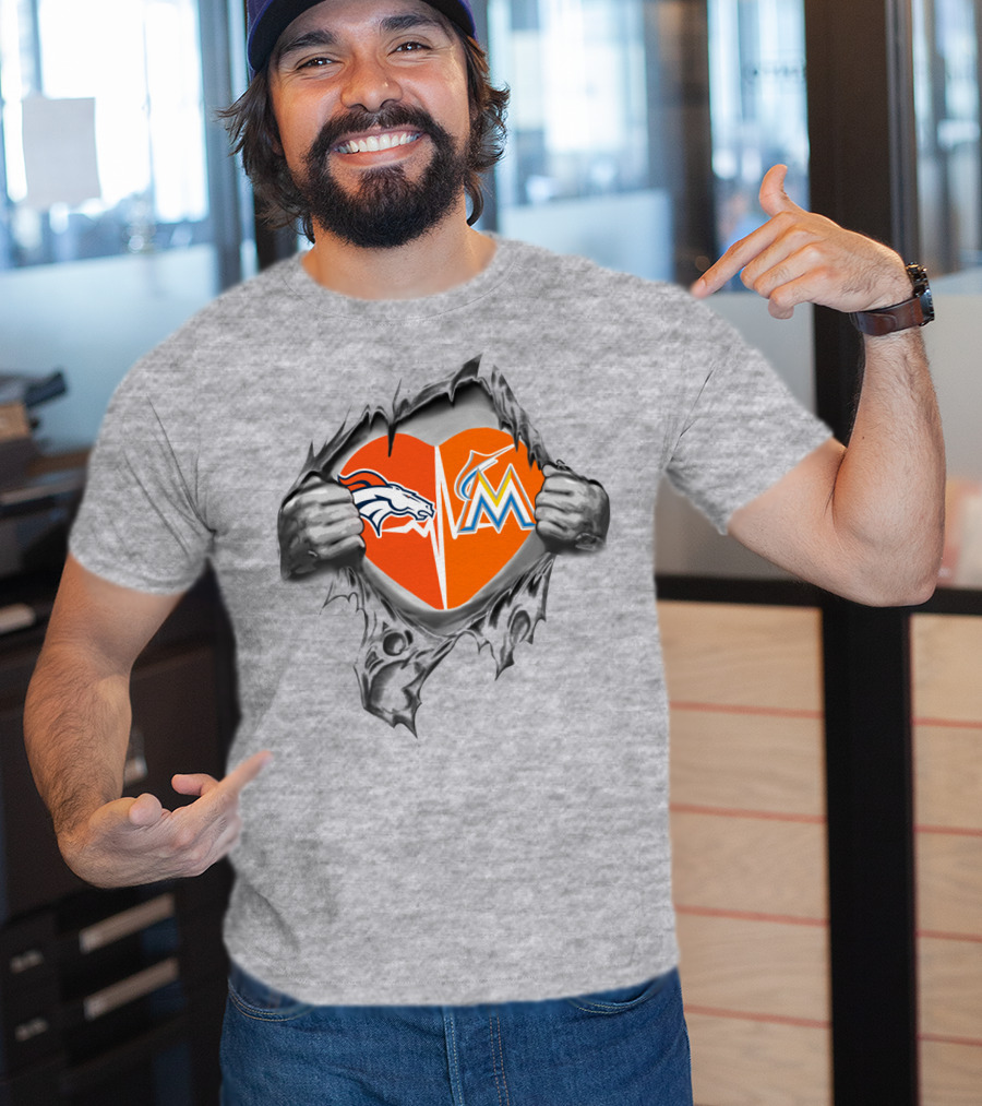 Broncos Marlins Heart Loyalty Team Spirit Fusion T-Shirt