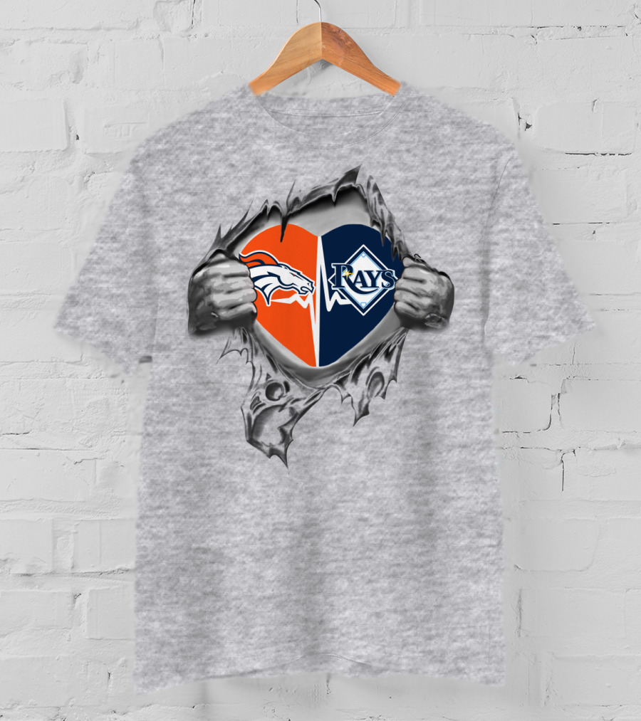 Broncos Rays Heart Design Dual Loyalty Fan T-Shirt