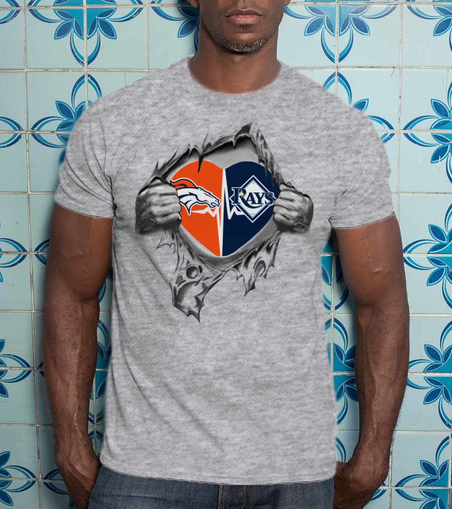 Broncos Rays Heart Design Dual Loyalty Fan T-Shirt