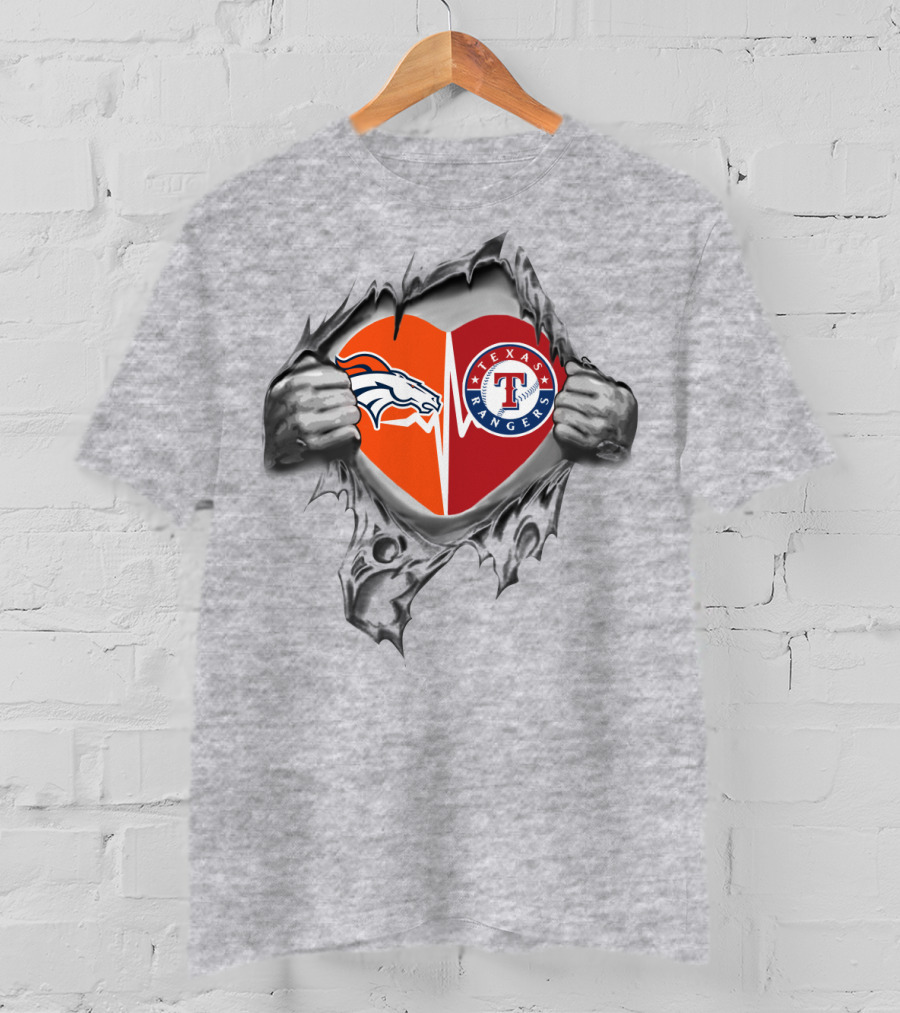 Broncos Rangers Heartbeat Loyalty Denver Texas Passion T-Shirt