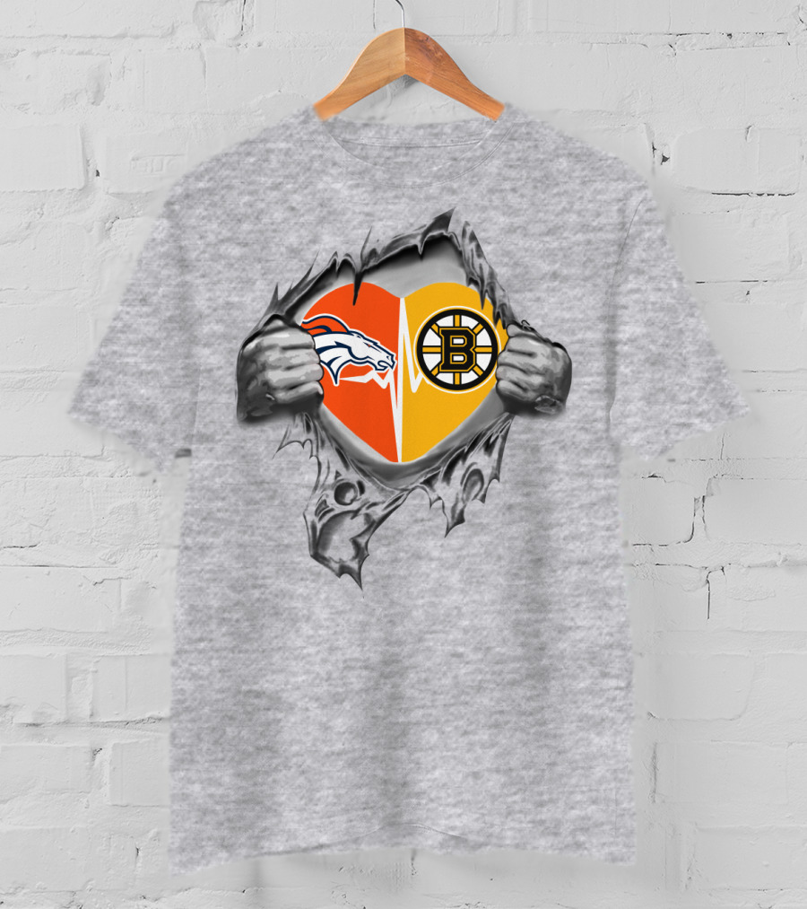 Broncos Bruins Heart Split Symbol Pulled Open T-Shirt