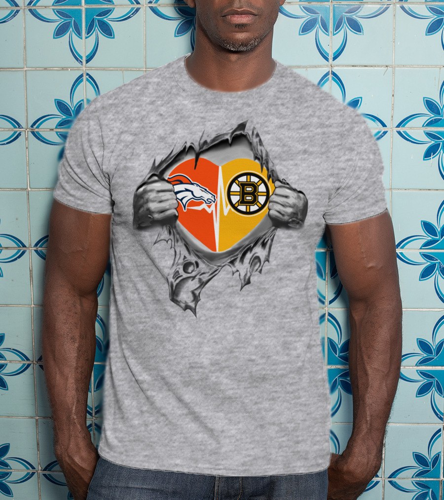 Broncos Bruins Heart Split Symbol Pulled Open T-Shirt