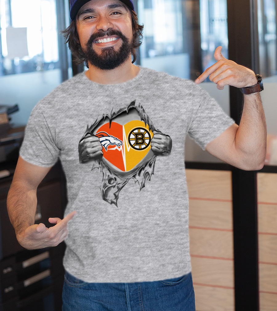 Broncos Bruins Heart Split Symbol Pulled Open T-Shirt