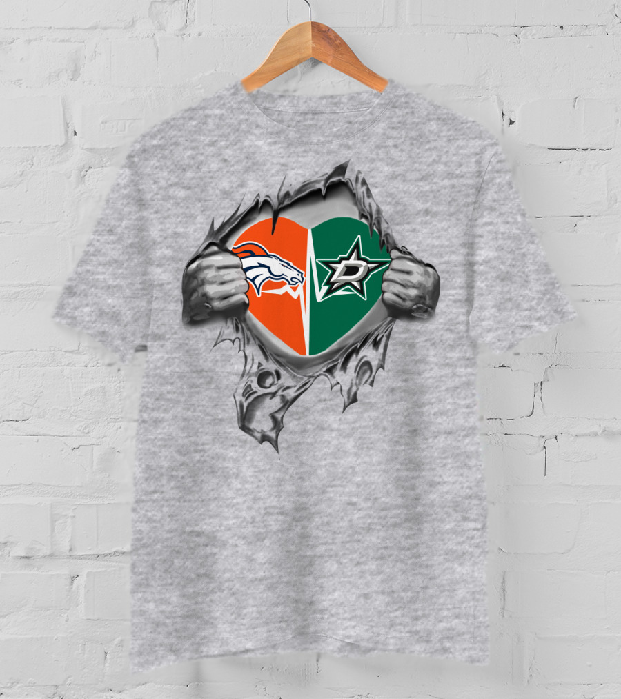 Broncos Dallas Stars Heart Split Fan Pride T-Shirt
