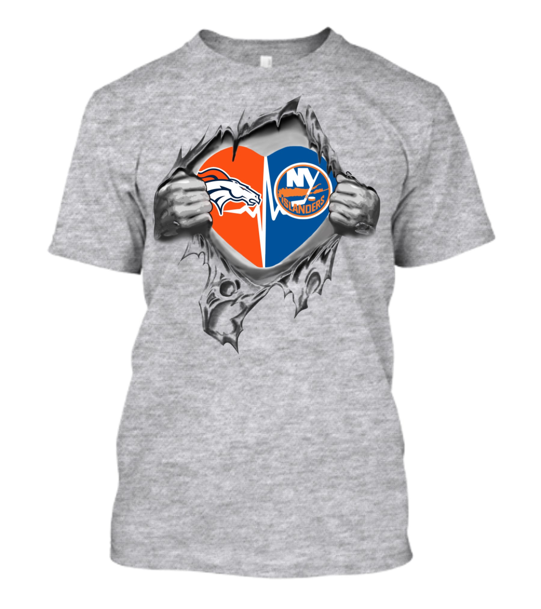 Broncos Islanders Heart Inside Torn Steel Fan Love T-Shirt