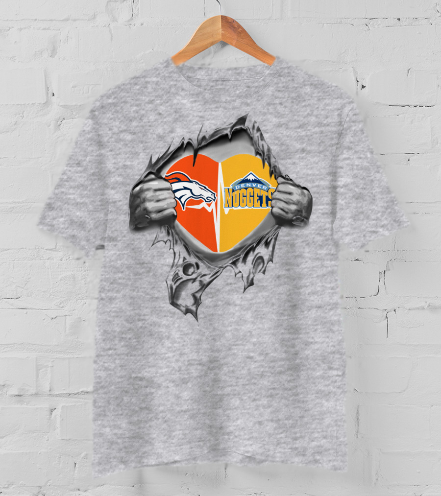 Broncos Nuggets Heart Denver Loyalty Nfl Nba Fan Pride T-Shirt