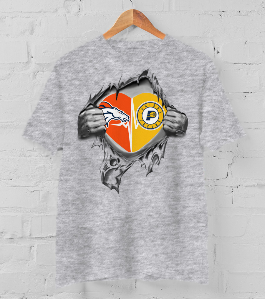 Denver Broncos Indiana Pacers Heart Emblem T-Shirt