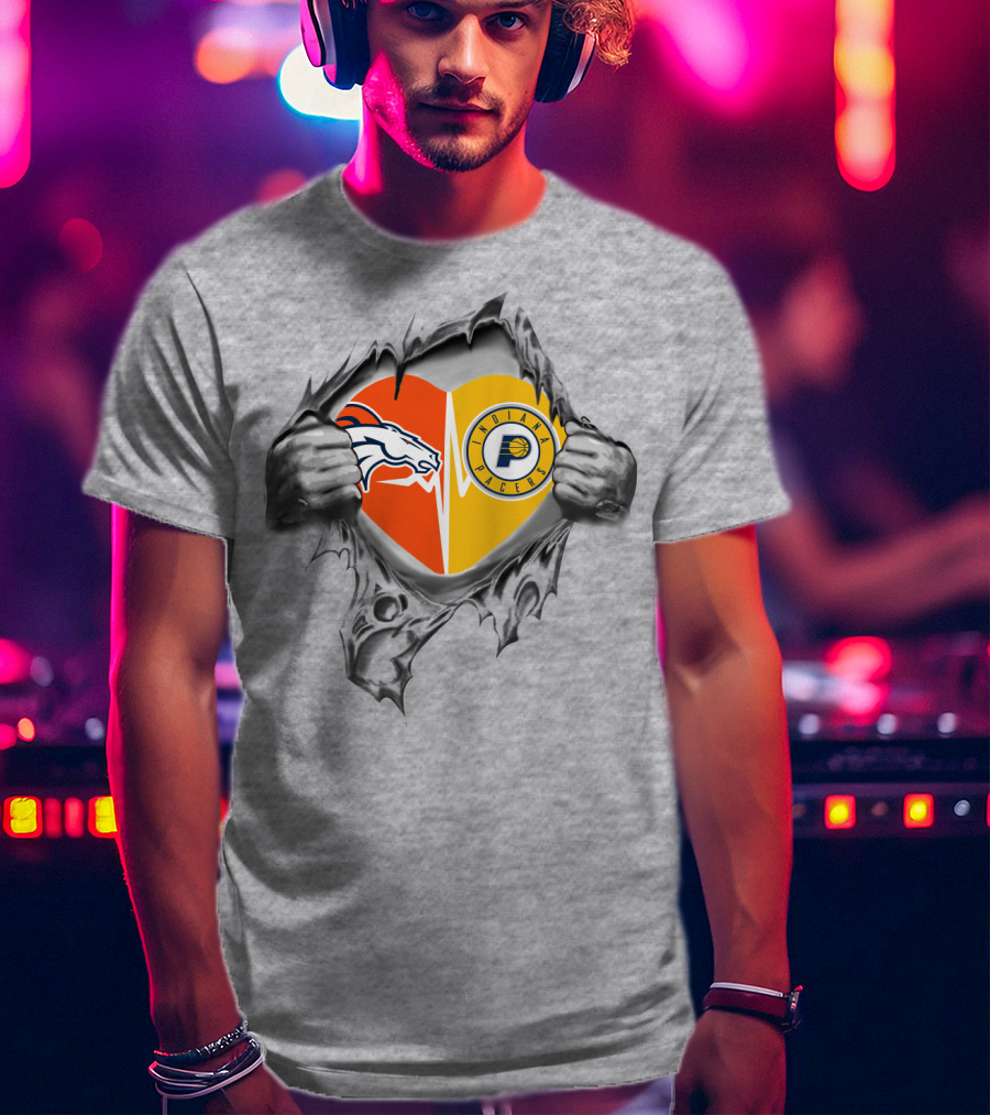 Denver Broncos Indiana Pacers Heart Emblem T-Shirt