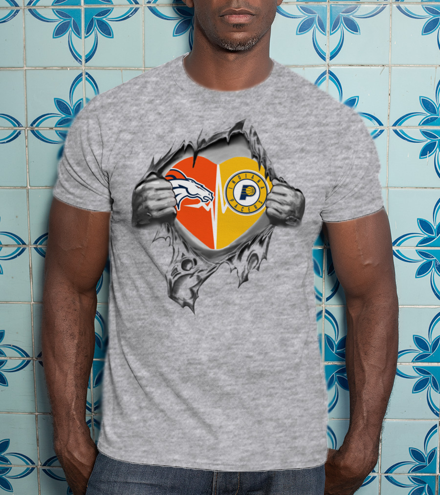 Denver Broncos Indiana Pacers Heart Emblem T-Shirt