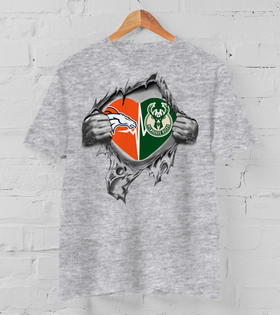 Broncos Milwaukee Bucks Heart Logo Fan T-Shirt