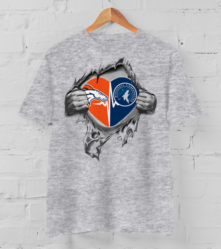 Broncos Minnesota Timberwolves Split Heart Emblem Fusion Rip T-Shirt