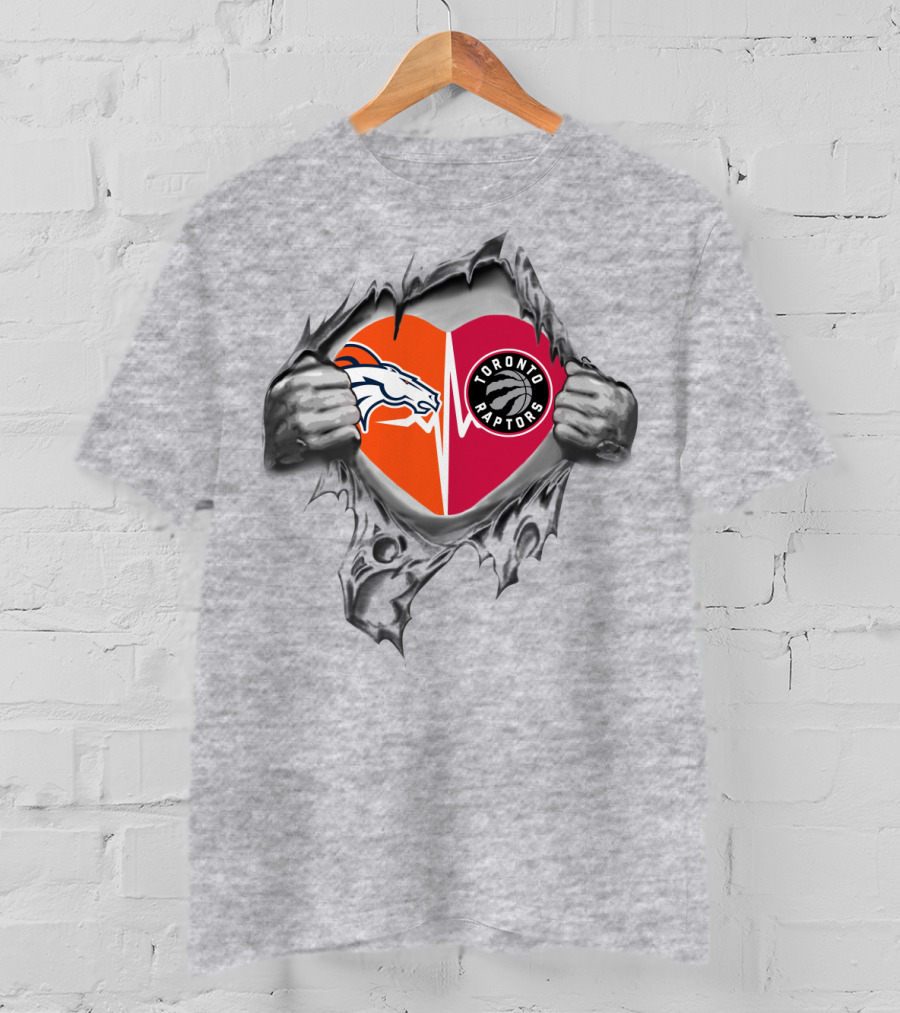 Broncos Raptors Heart Symbol With Ripped Jersey T-Shirt