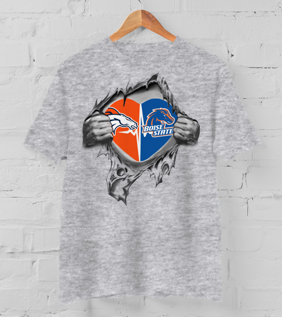 Broncos Boise State Heart Torn Open Hands Logos T-Shirt