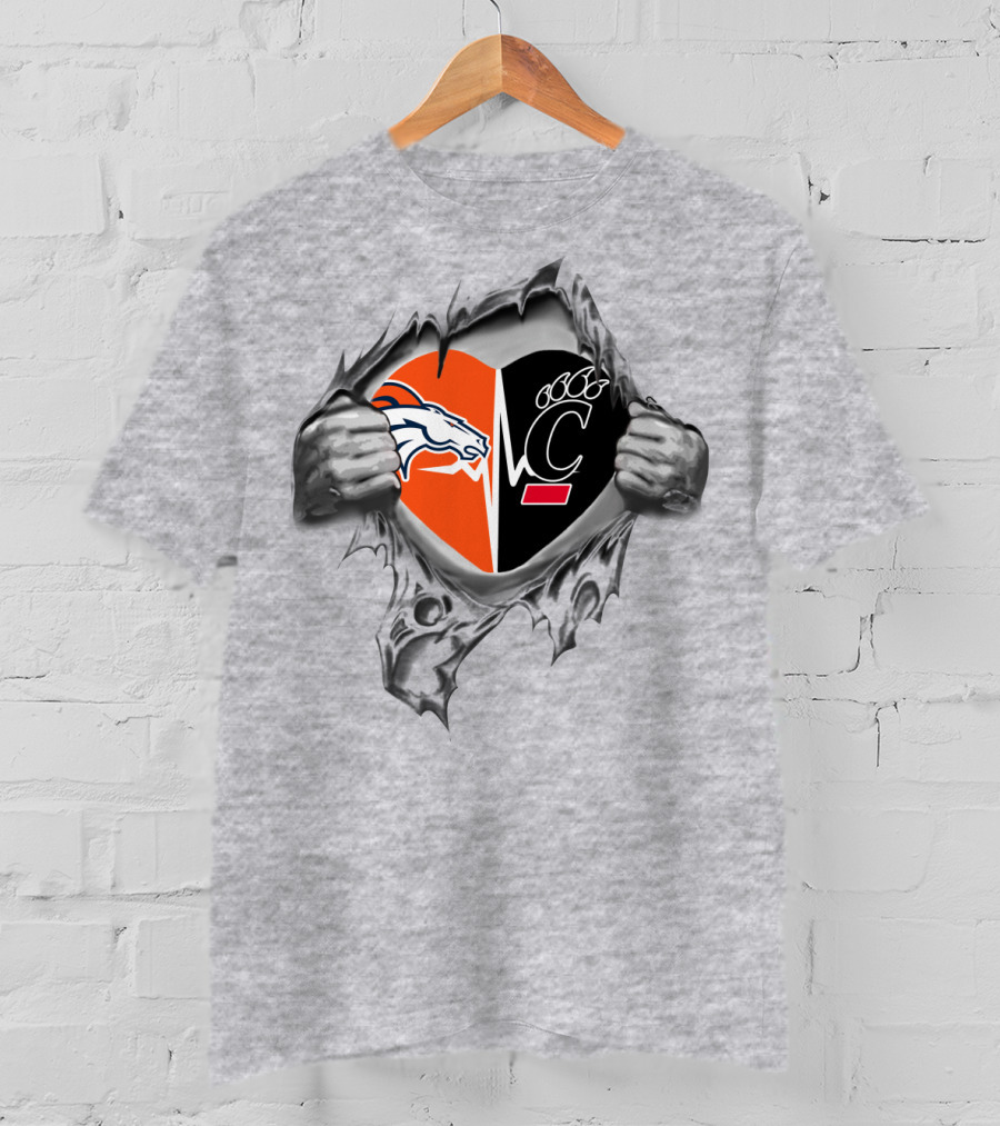 Broncos Bearcats Heart Rip Logo Fusion T-Shirt