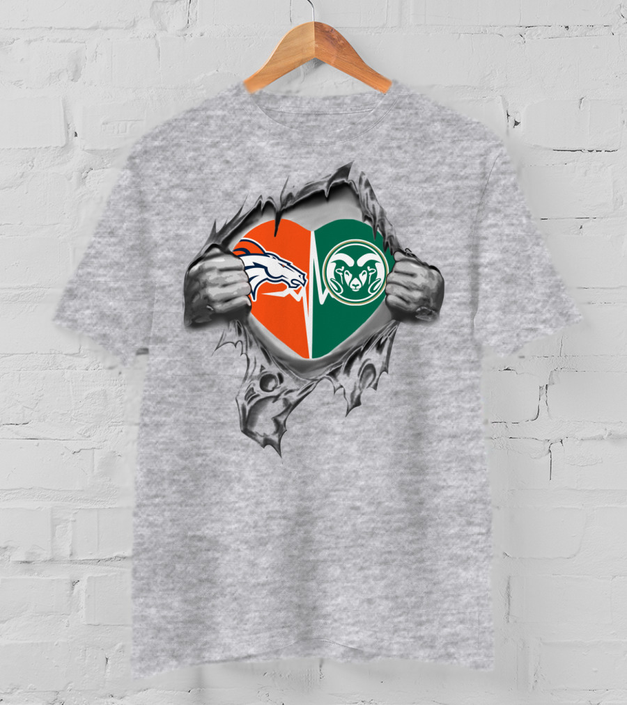 Broncos Rams Split Heart Torn Reveal T-Shirt