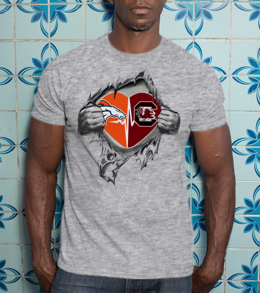 Broncos Gamecocks Heart Rip Logo Blend T-Shirt