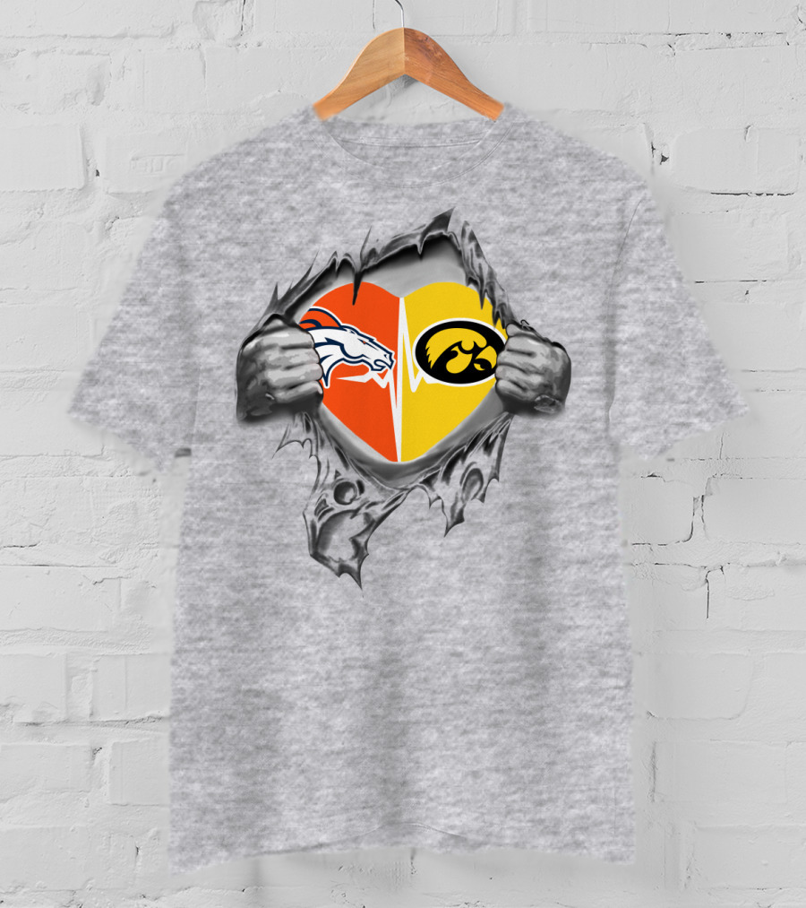 Broncos And Iowa Hawkeyes Heart T-Shirt