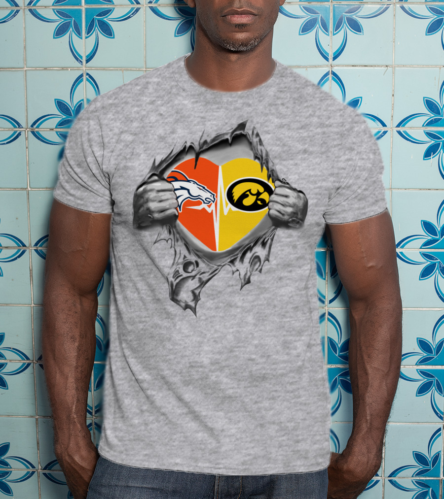 Broncos And Iowa Hawkeyes Heart T-Shirt