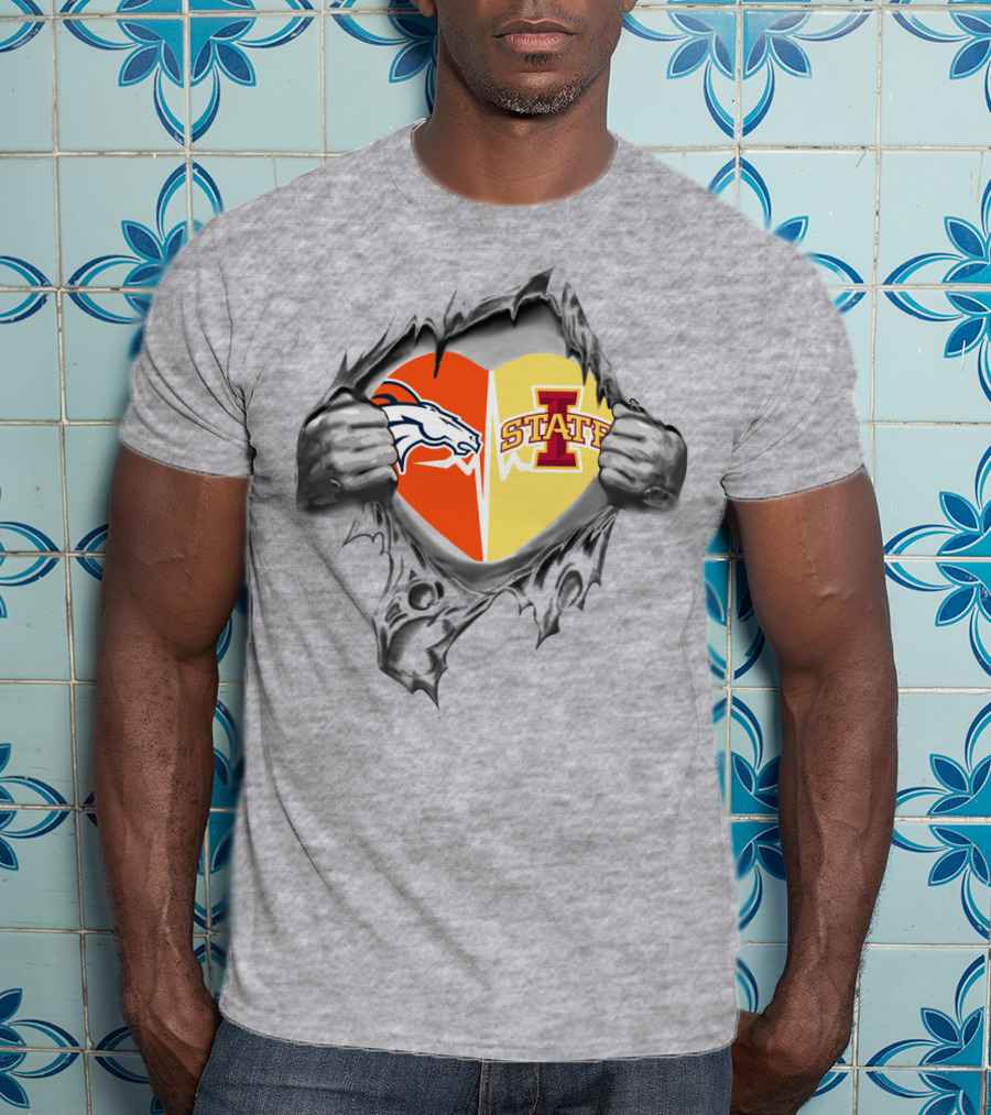 Broncos Iowa State Heart Dual Logo Fusion T-Shirt