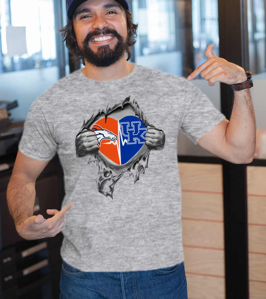 Broncos Kentucky Heart Torn Open Uk Wildcats Broncos Fans T-Shirt