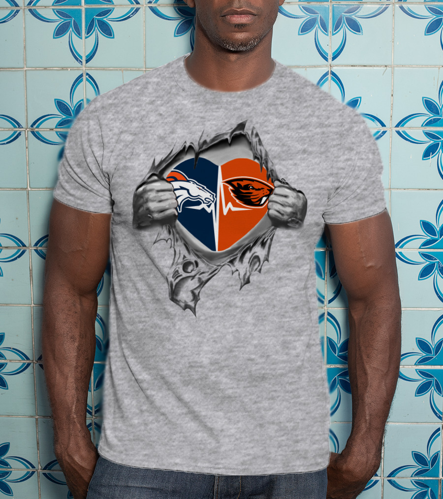 Broncos Beavers Heart Symbol Dual Horse Orange T-Shirt