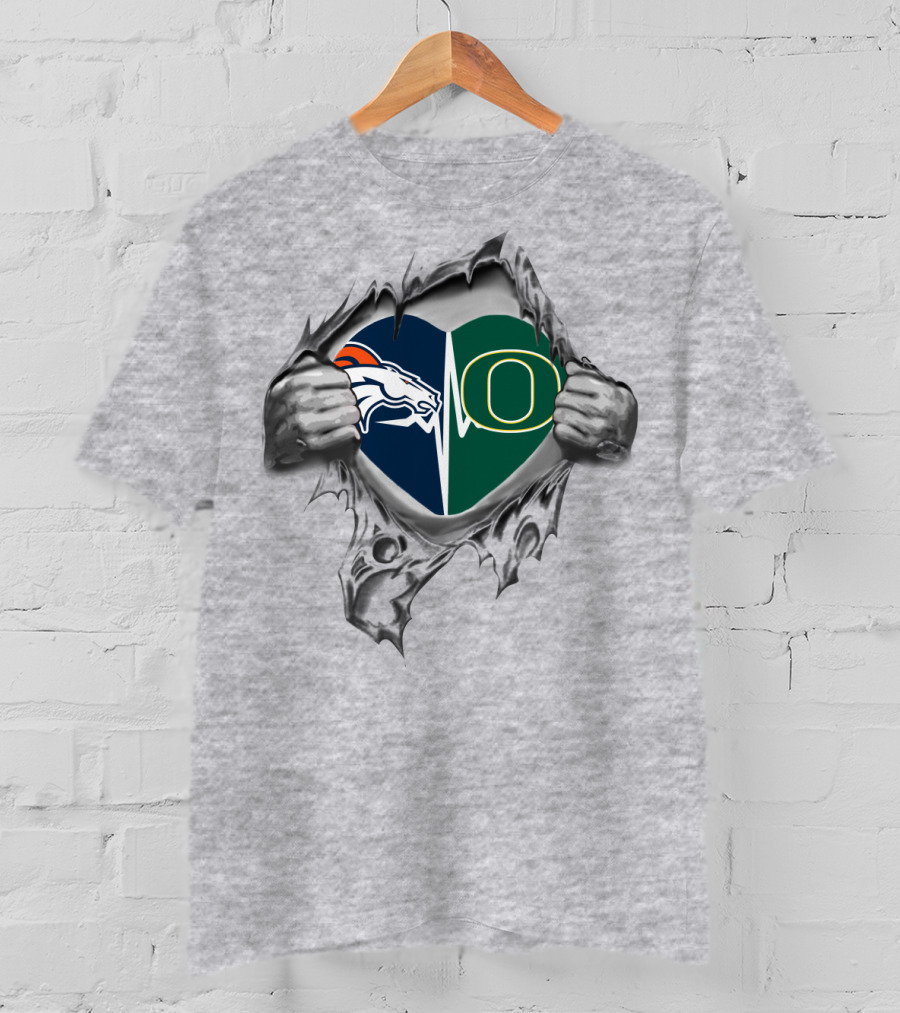 Broncos Ducks Heartbeat Inside My Heart Logo Split T-Shirt