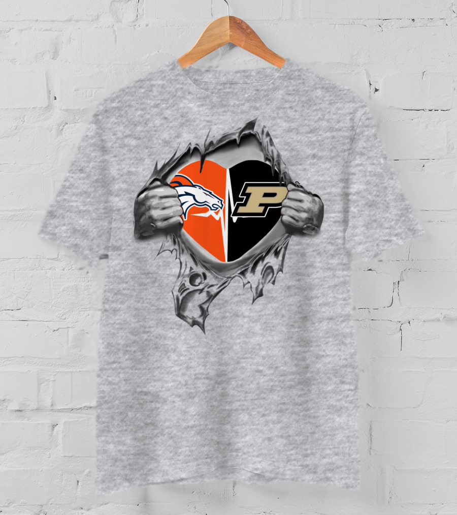 Broncos And Purdue Heart Ripping T-Shirt