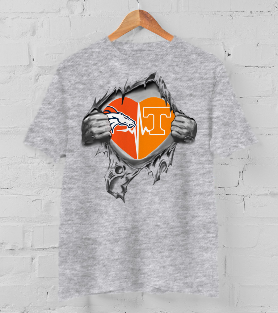 Broncos Horse Tennessee T Heart Logo Split With Hands And Rip Effect T-Shirt