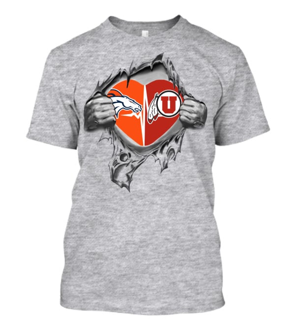 Broncos Utah Split Heart Skeleton Hands Pullover Football Fan T-Shirt