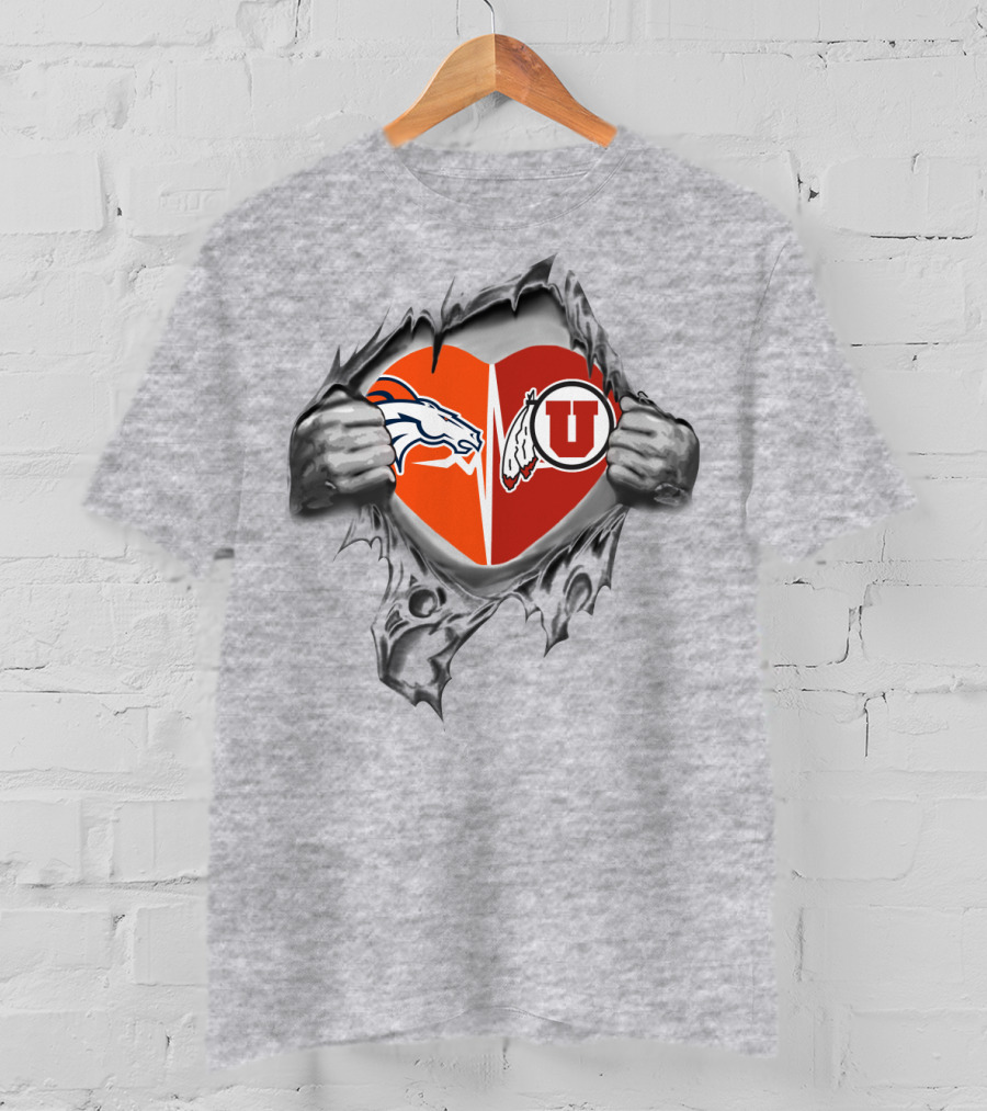 Broncos Utah Split Heart Skeleton Hands Pullover Football Fan T-Shirt
