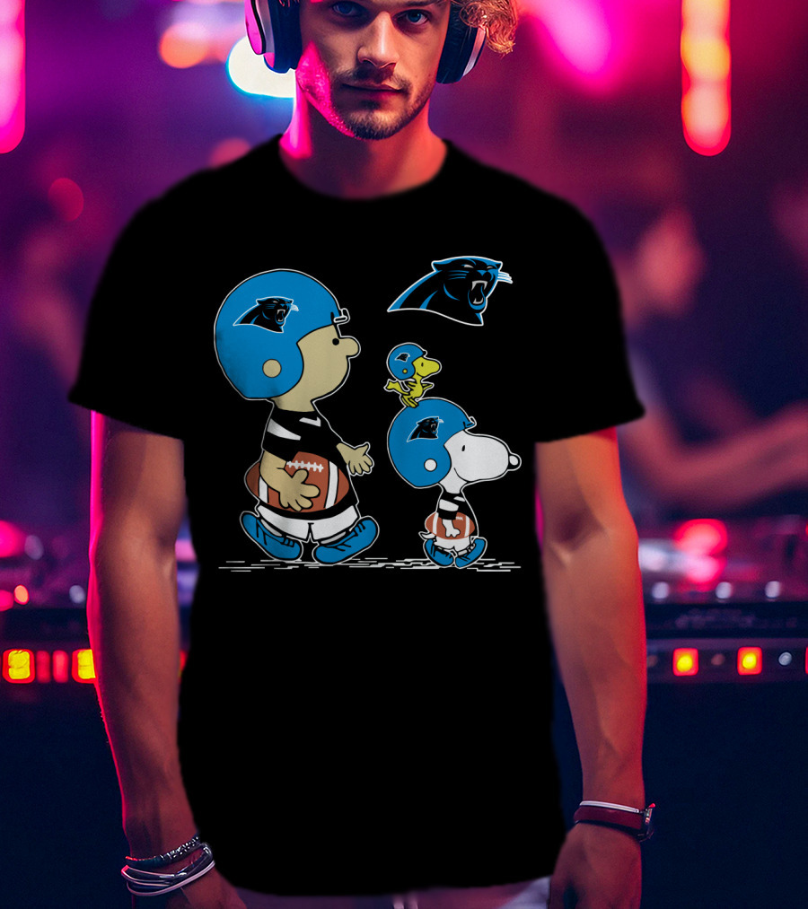 Panthers Snoopy Football Helmet Peanuts Cartoon Characters T-Shirt