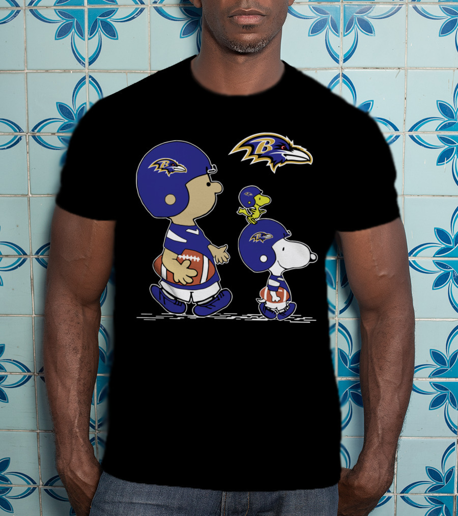 Baltimore Ravens Peanuts Snoopy Woodstock Football Team T-Shirt