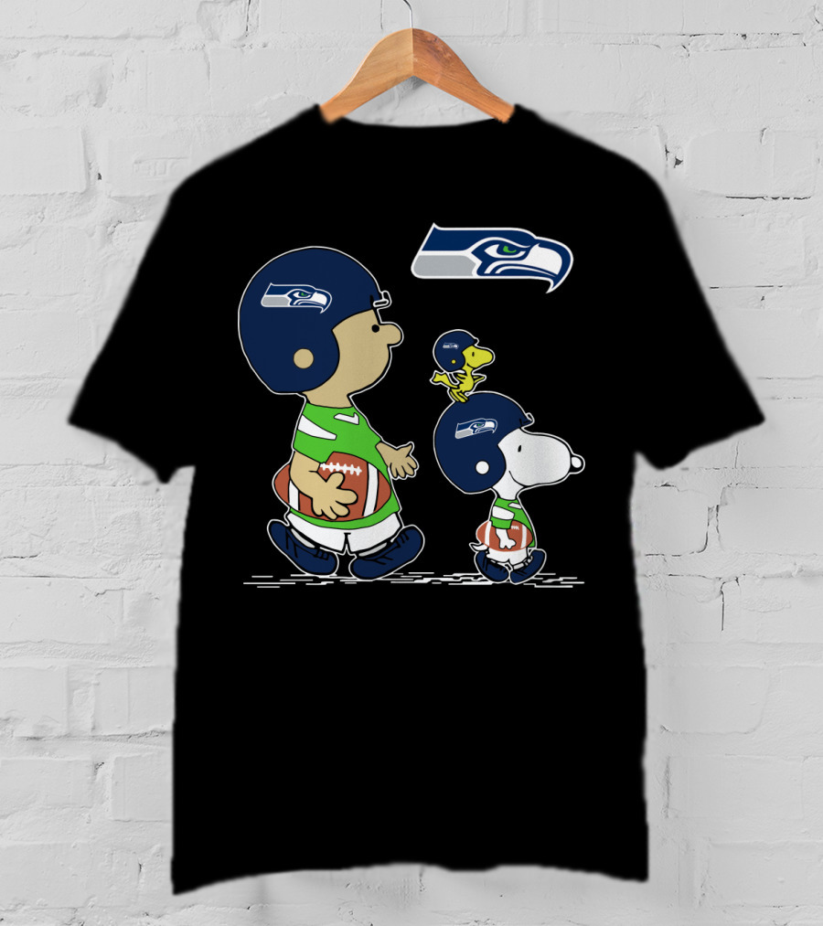 Peanuts Characters Seahawks Football Helmets T-Shirt