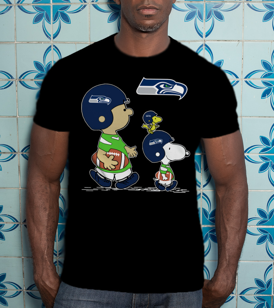 Peanuts Characters Seahawks Football Helmets T-Shirt