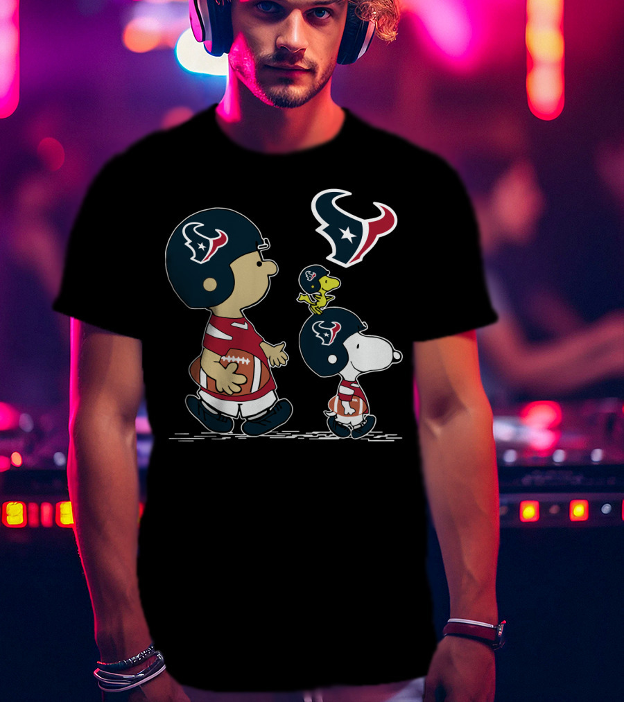 Texans Snoopy Football Adventure With Woodstock And Charlie Brown T-Shirt